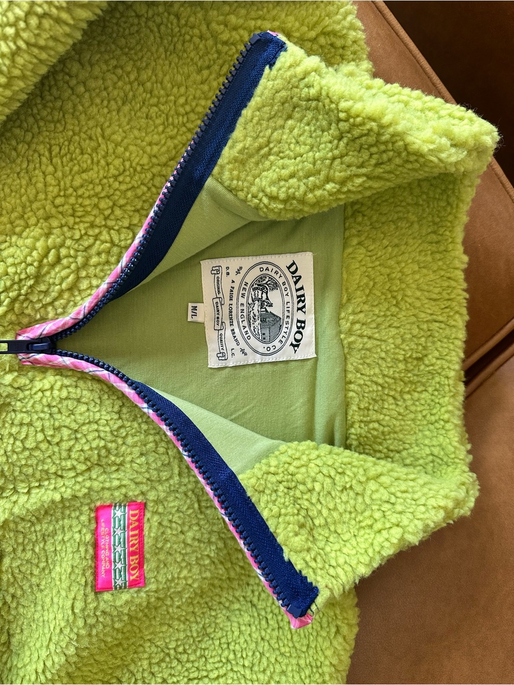 Dairy Boy Lime Green Sherpa Zip-Up Jacket - Women